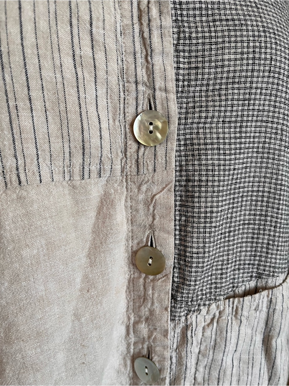 Habitat Cotton/Linen Blend Asymmetrical Patchwork Button-Down Shirt - Picture 5 of 10